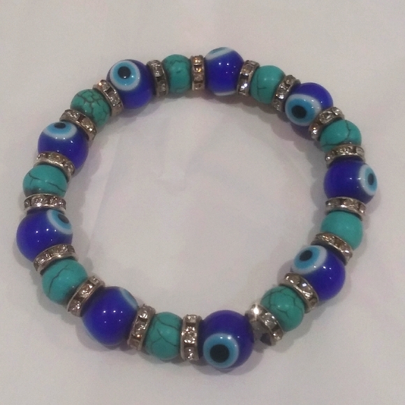 Blue Evil Eye Stretch Bracelet & Hamsa Keychain - Picture 4 of 5